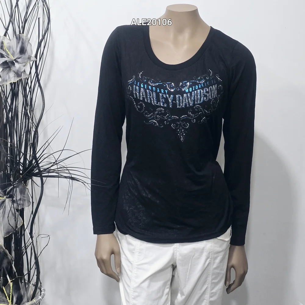 Harley-Davidson women's black translucent long-sleeved t-shirt rhinestone Large - Picture 5 of 17